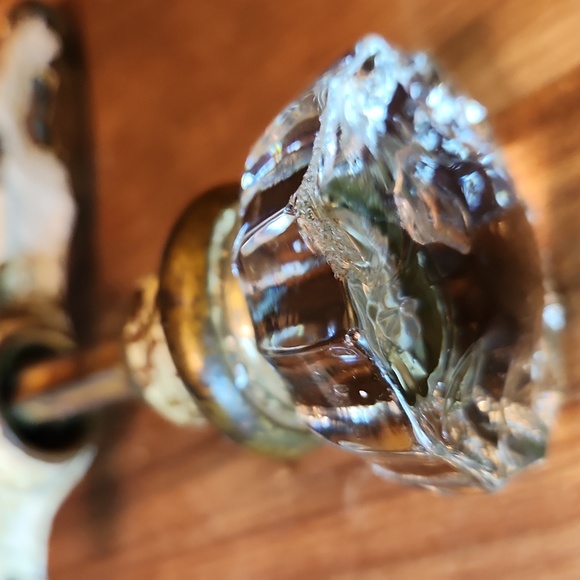 Vintage Clear Glass and Brass Door Knobs 2 attached Doorplates - Picture 13 of 16